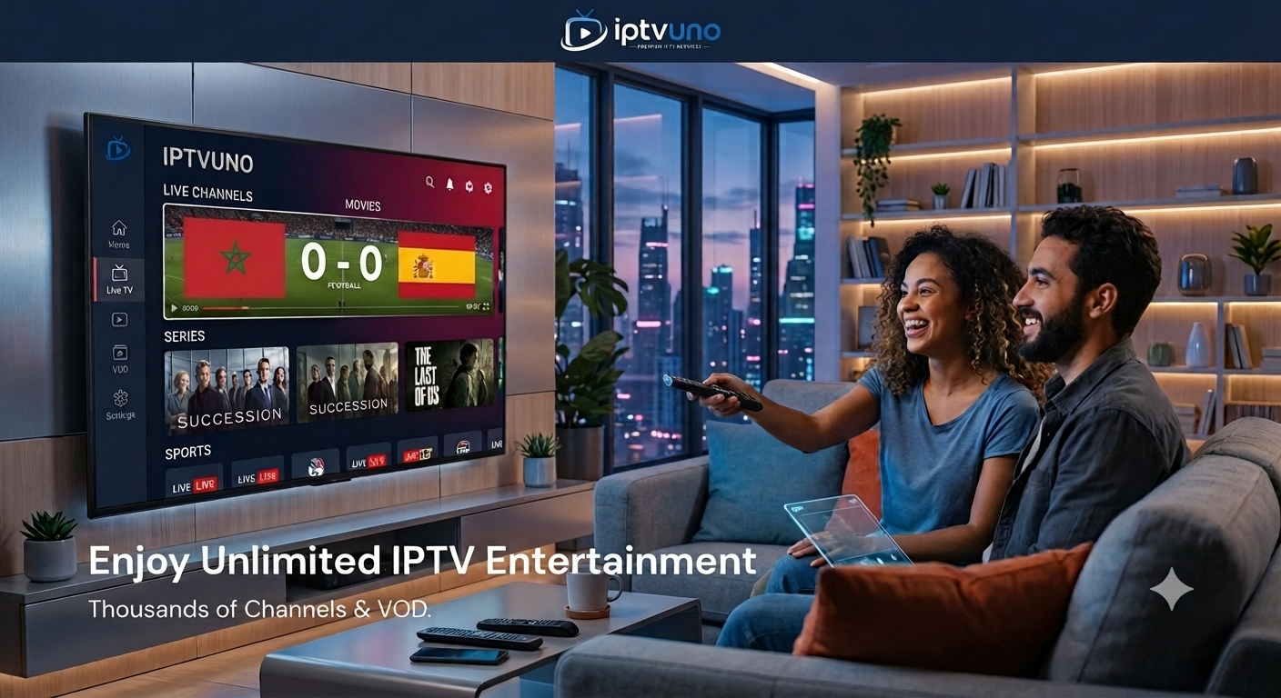 IPTV Maroc – Famille regardant la télévision avec abonnement IPTV Premium
